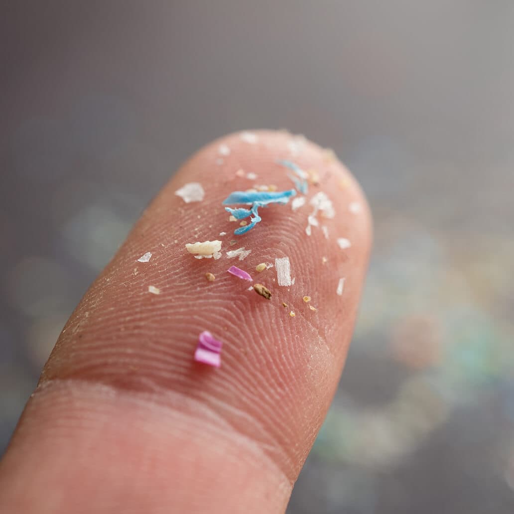 Microplastics on a finger